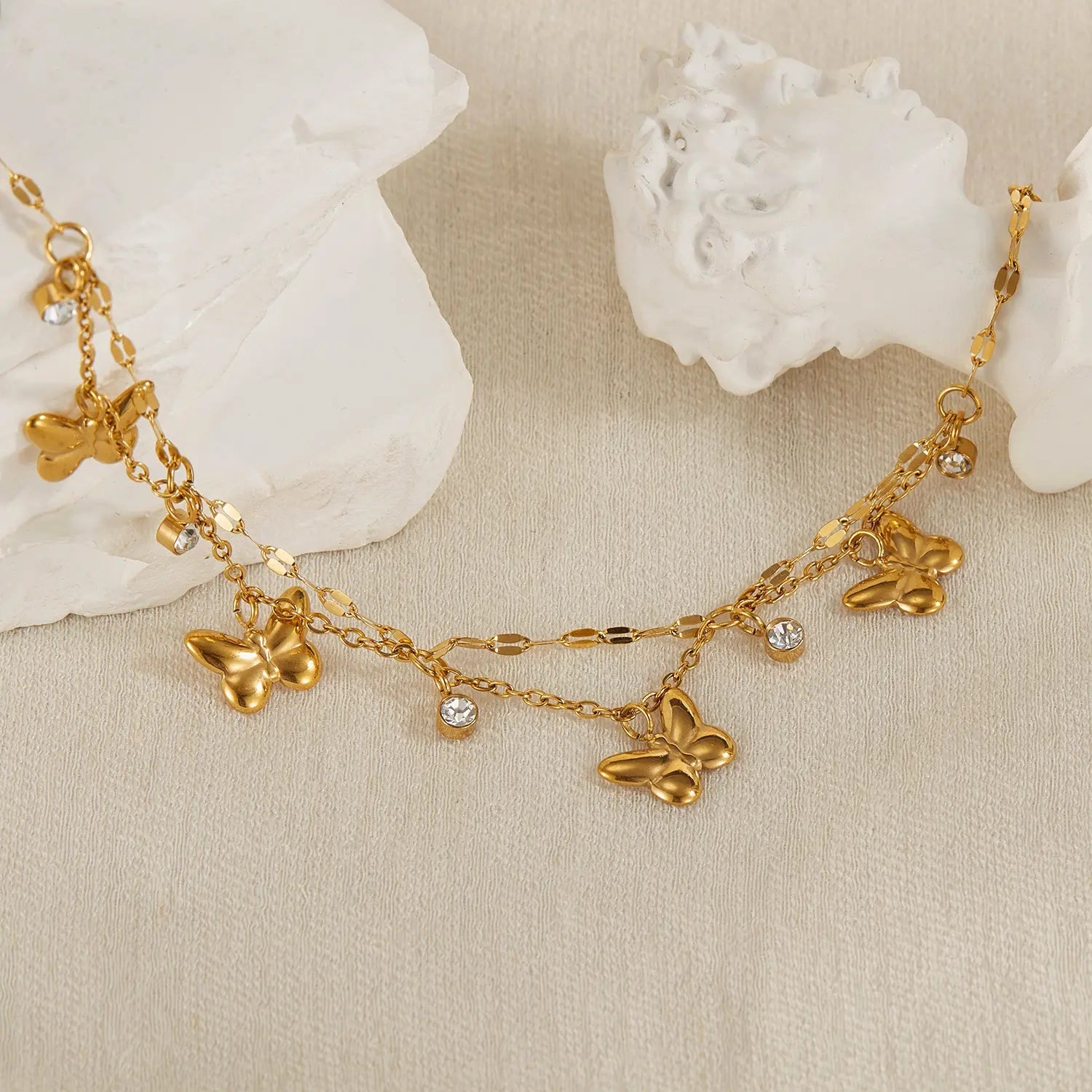 Gold Butterfly Loose Bracelet with Crystals - JESPARA