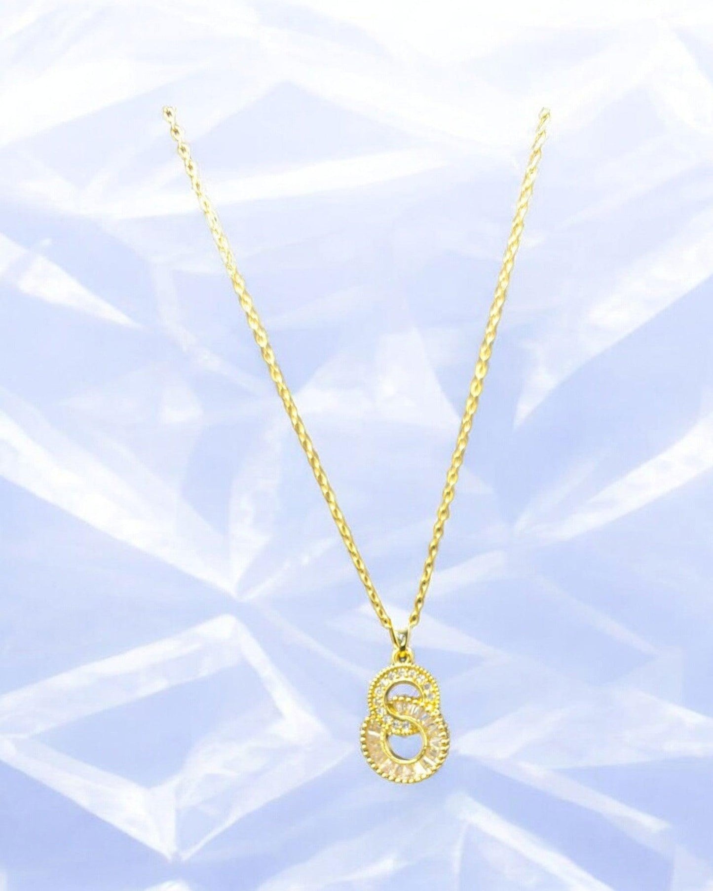 Gold Double Circle Pendant Necklace with Crystals - JESPARA