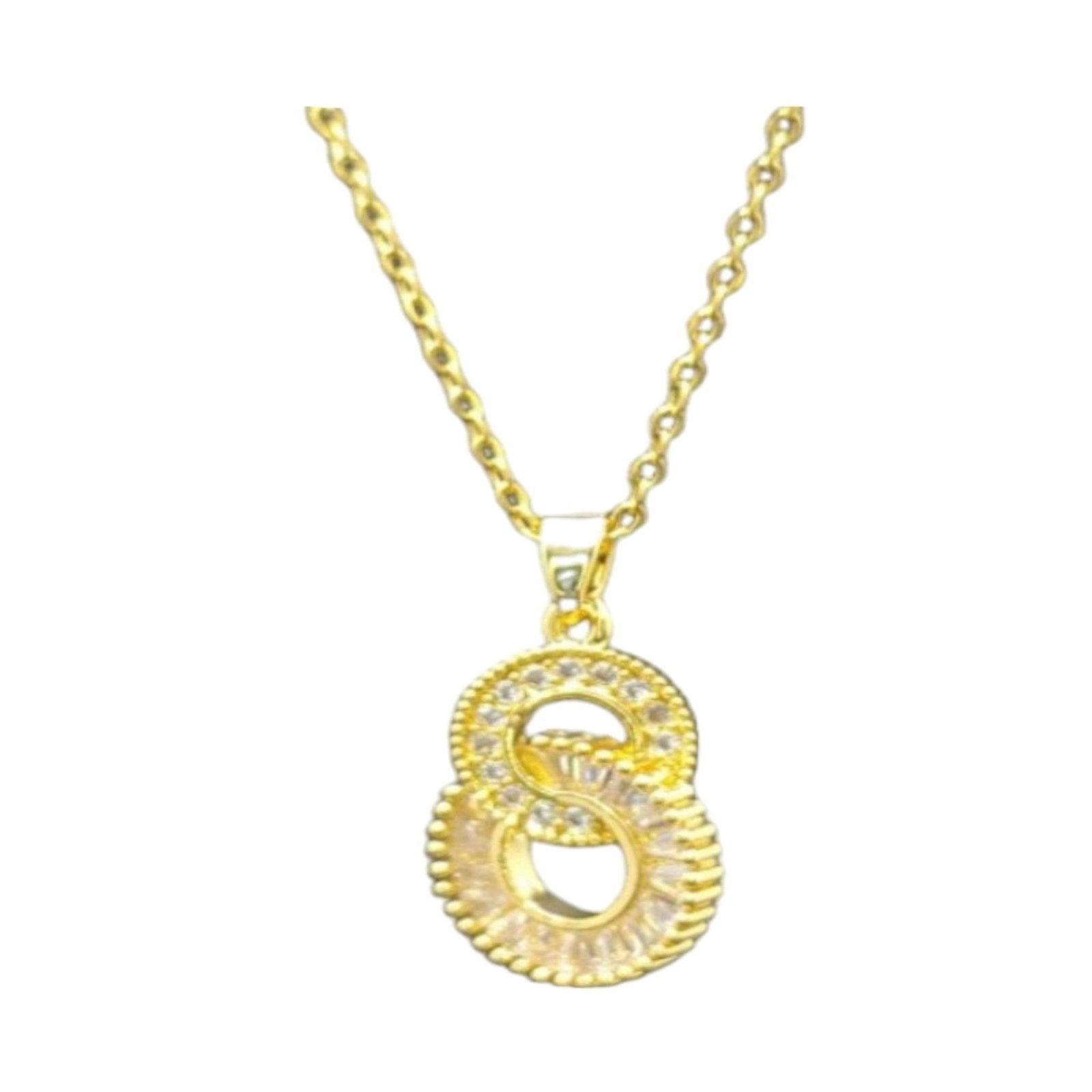 Gold Double Circle Pendant Necklace with Crystals - JESPARA