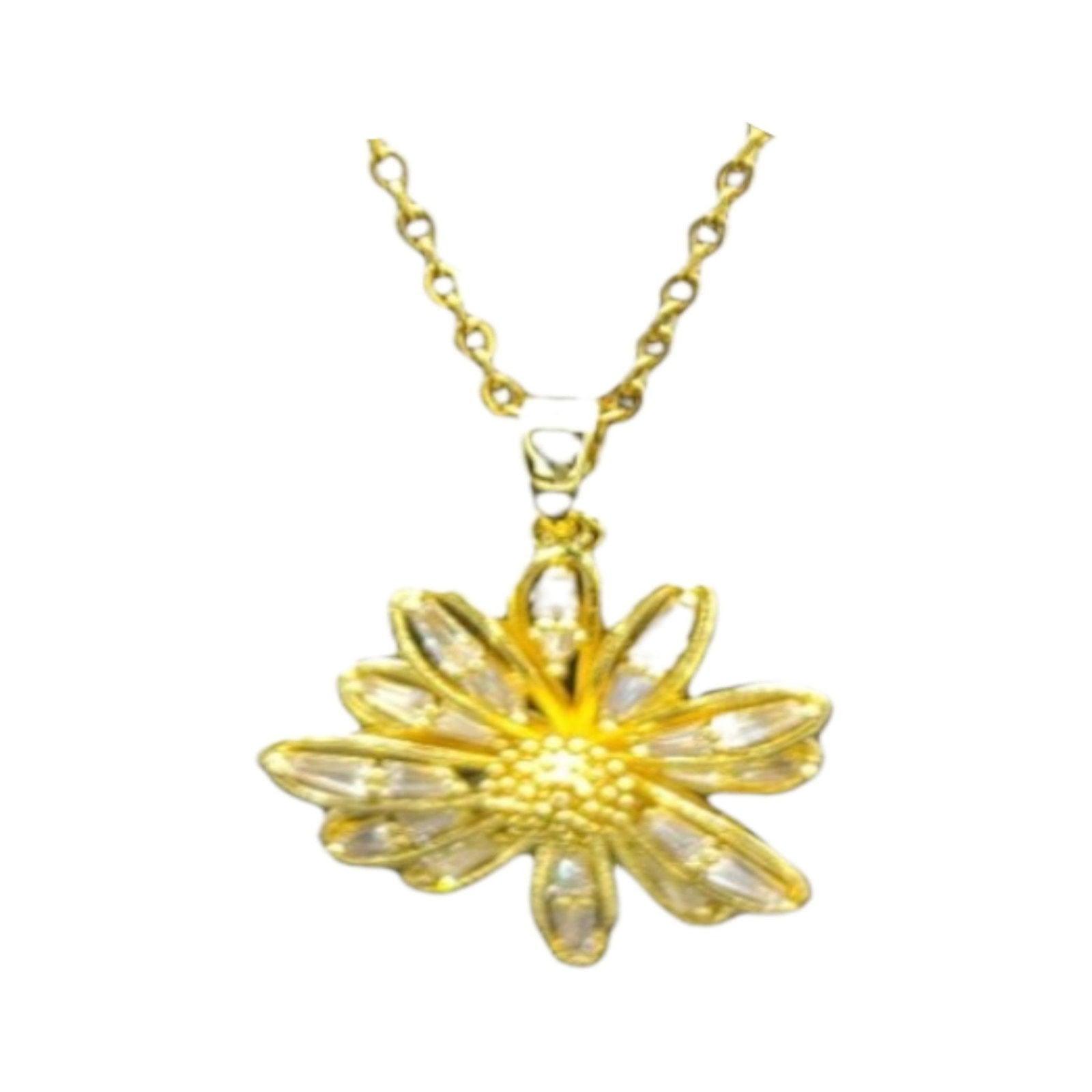 Gold Flower Pendant Necklace to Sparkle - JESPARA