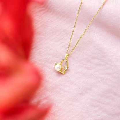 Gold Heart Necklace with Pearl & Crystal - JESPARA