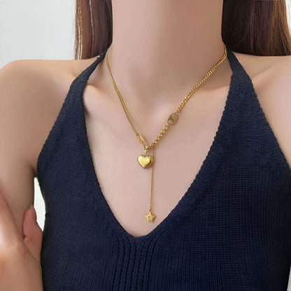 Gold Heart Pendant Necklace with Adjustable Drop - JESPARA