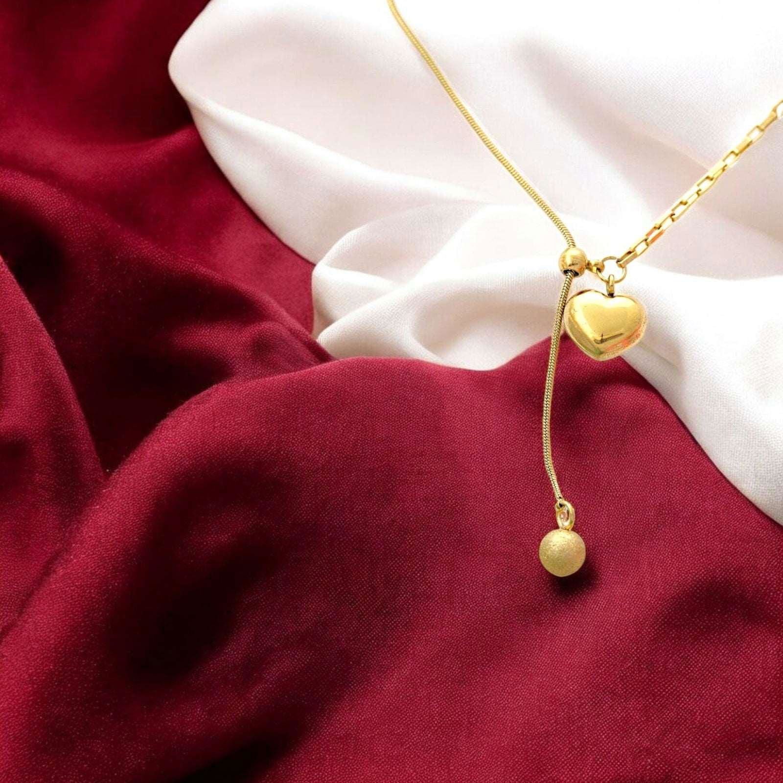 Gold Heart Pendant Necklace with Adjustable Drop - JESPARA