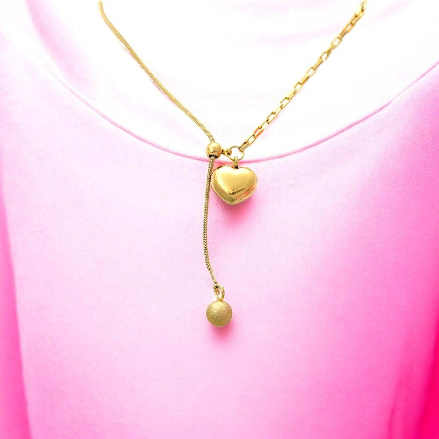 Gold Heart Pendant Necklace with Adjustable Drop - JESPARA