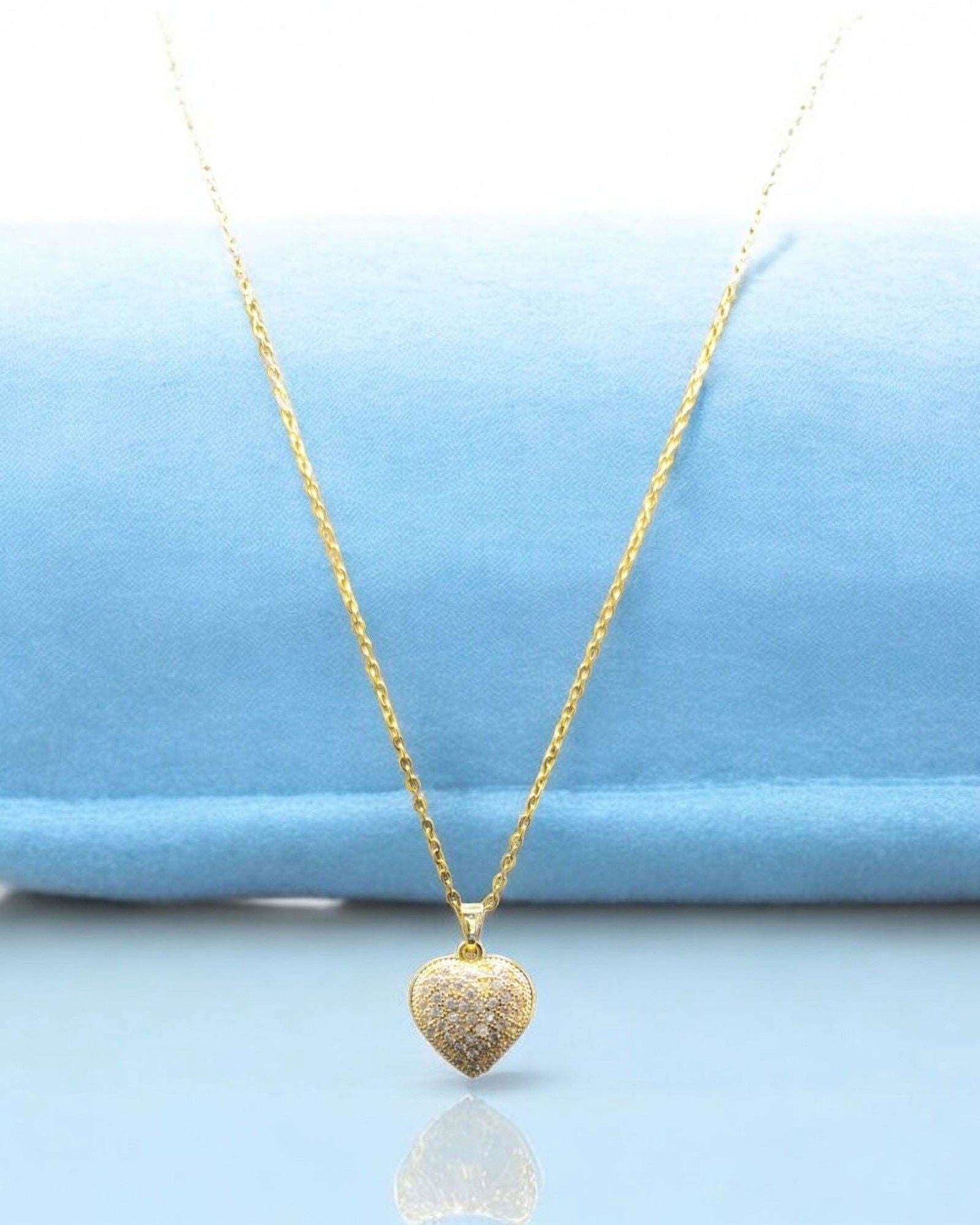 Gold Heart Pendant Necklace with Crystals - JESPARA