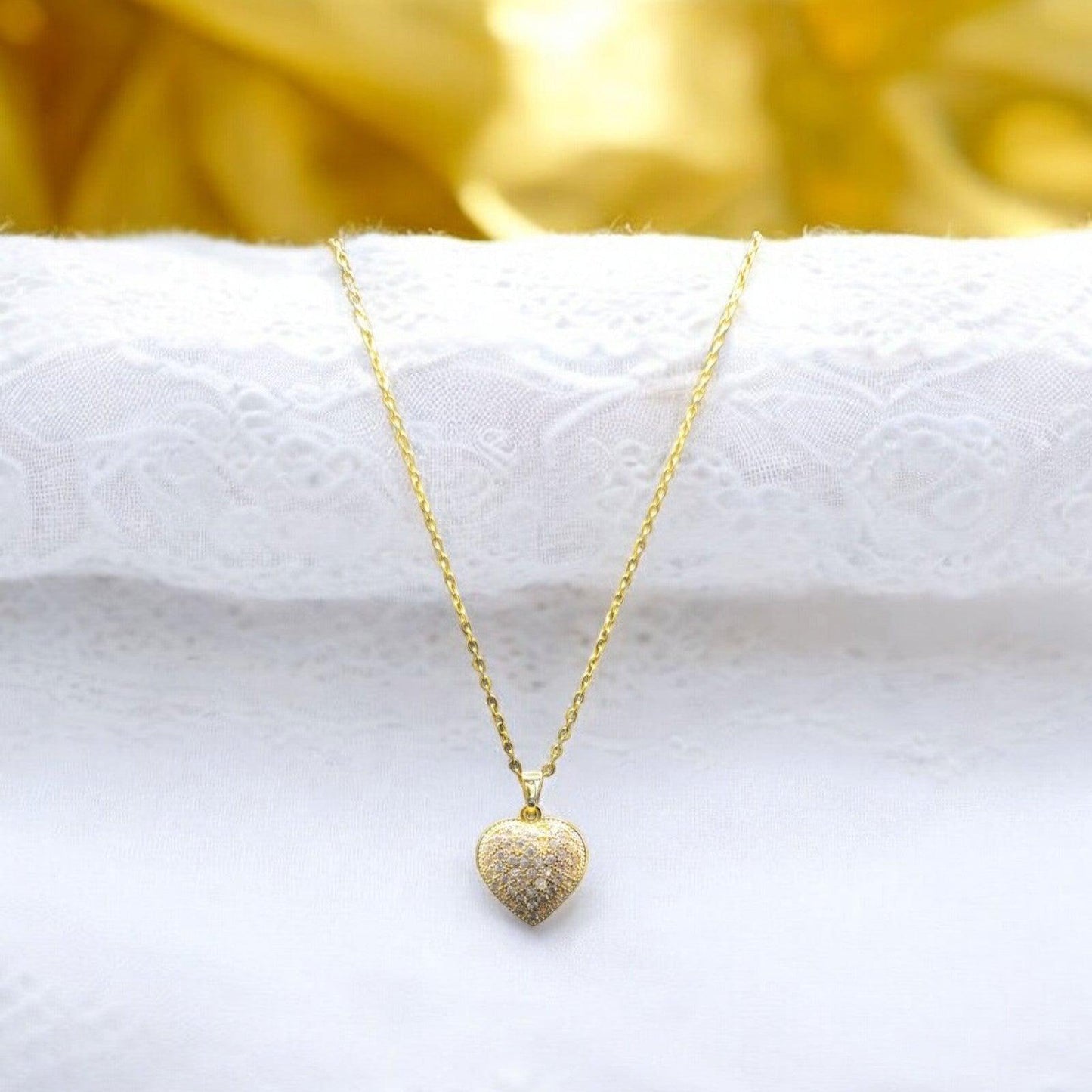 Gold Heart Pendant Necklace with Crystals - JESPARA