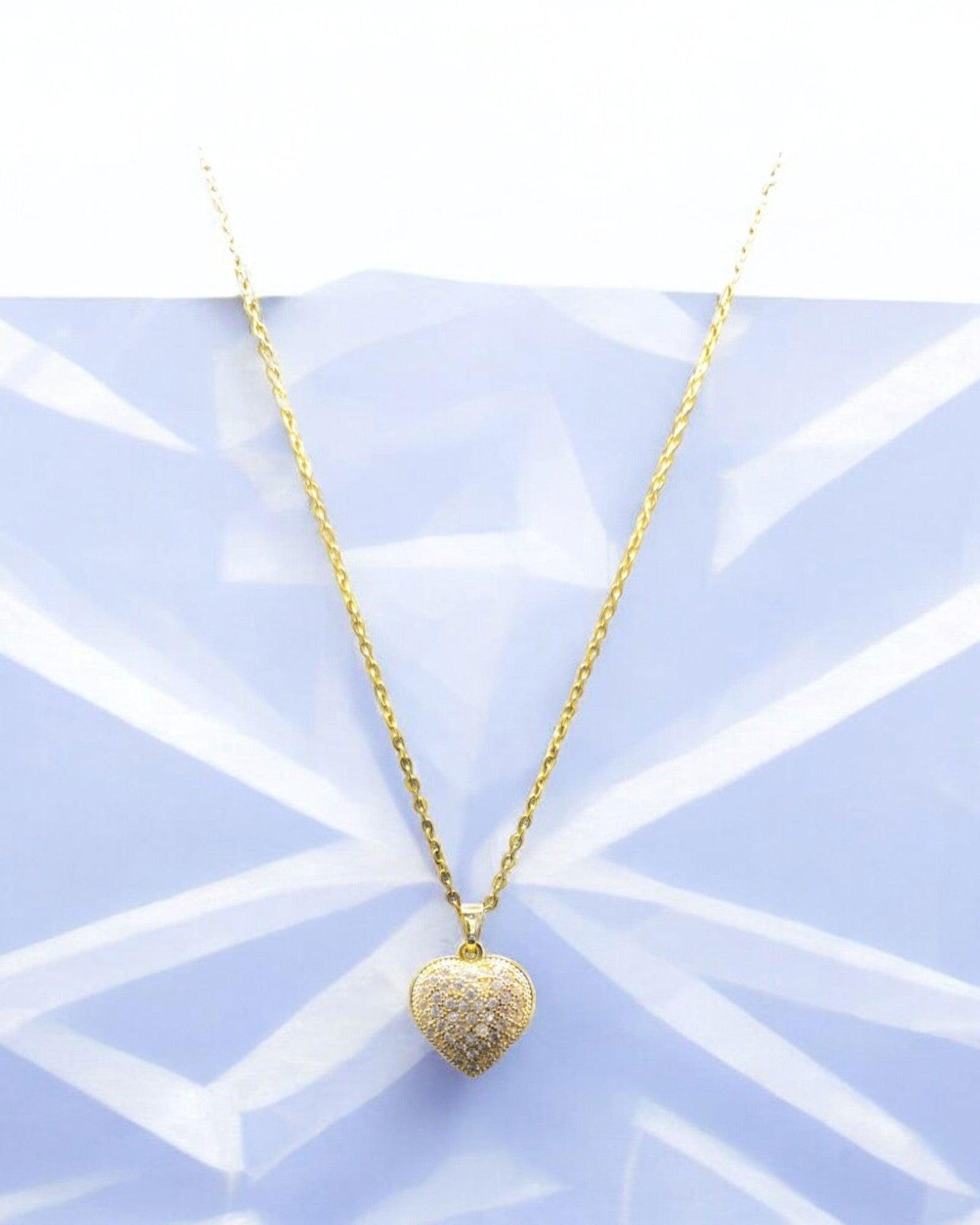 Gold Heart Pendant Necklace with Crystals - JESPARA