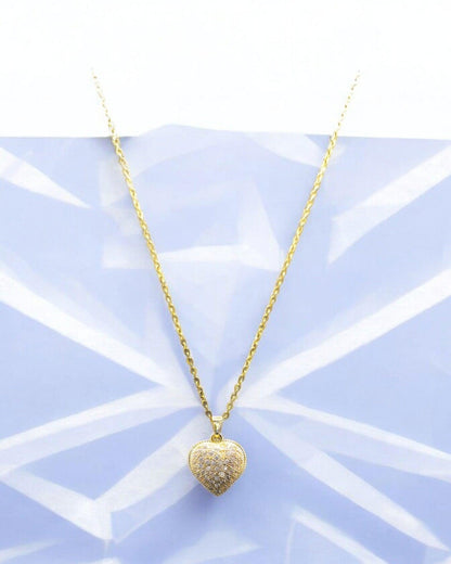 Gold Heart Pendant Necklace with Crystals - JESPARA