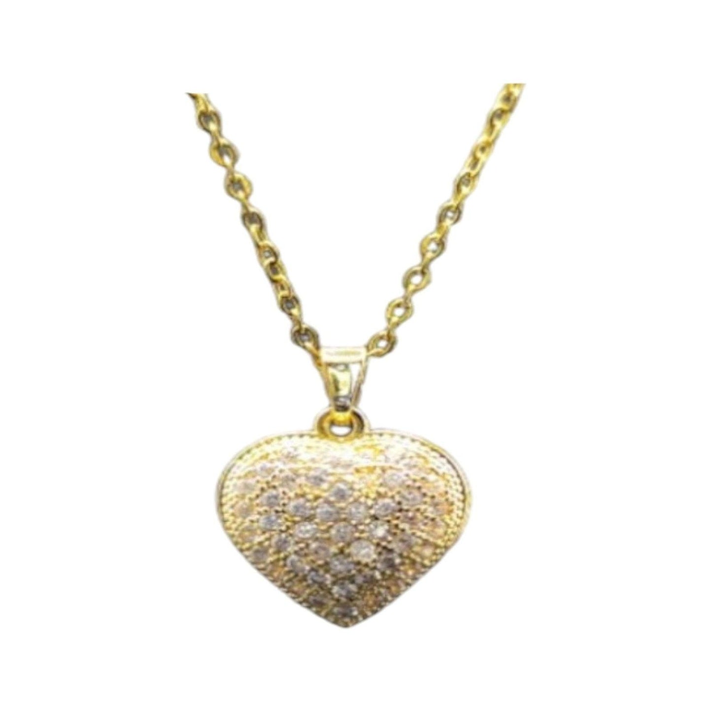 Gold Heart Pendant Necklace with Crystals - JESPARA