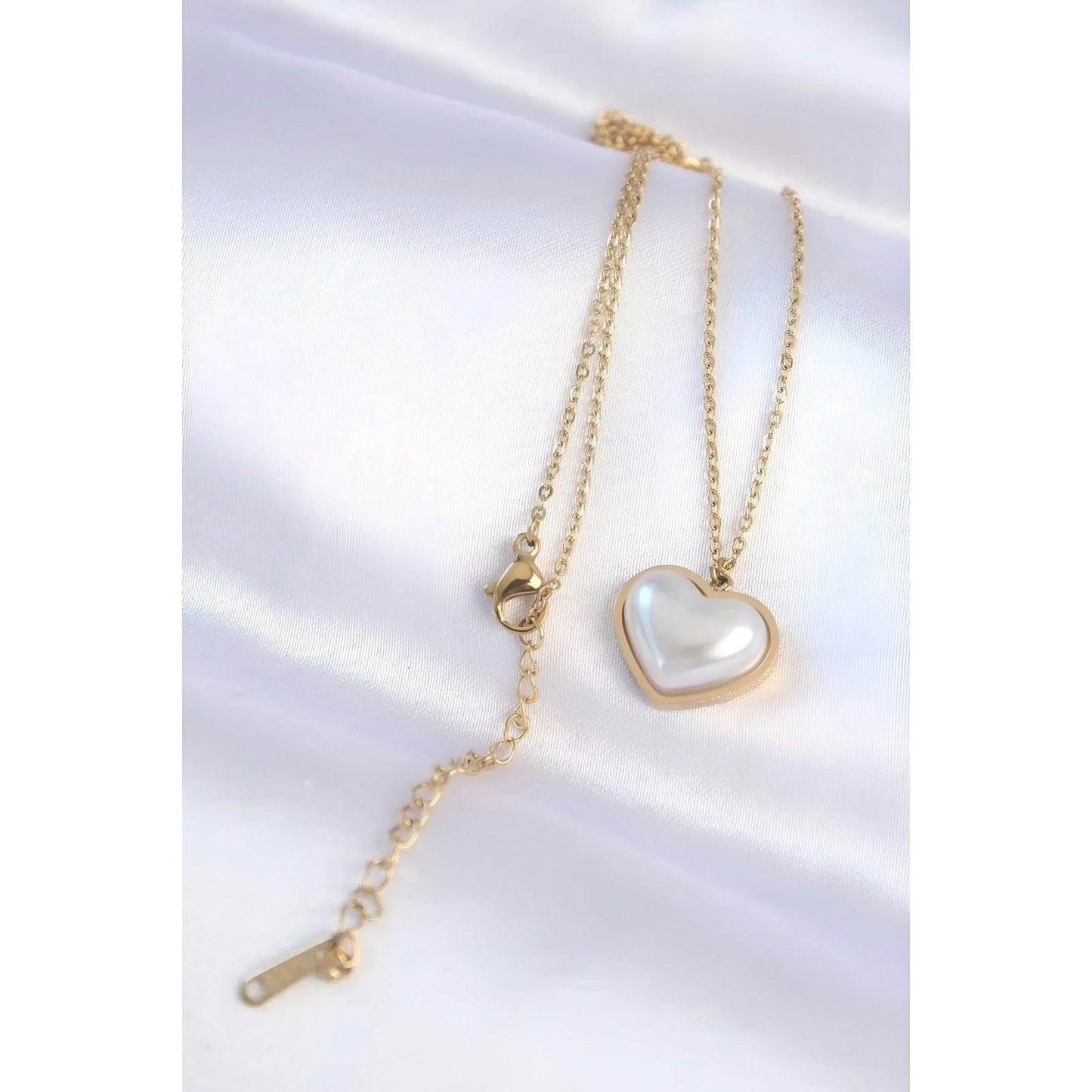 Gold Heart Pendant Necklace with White Inlay - JESPARA