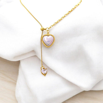 Gold Heart Pendant Necklace with White Inlay - JESPARA