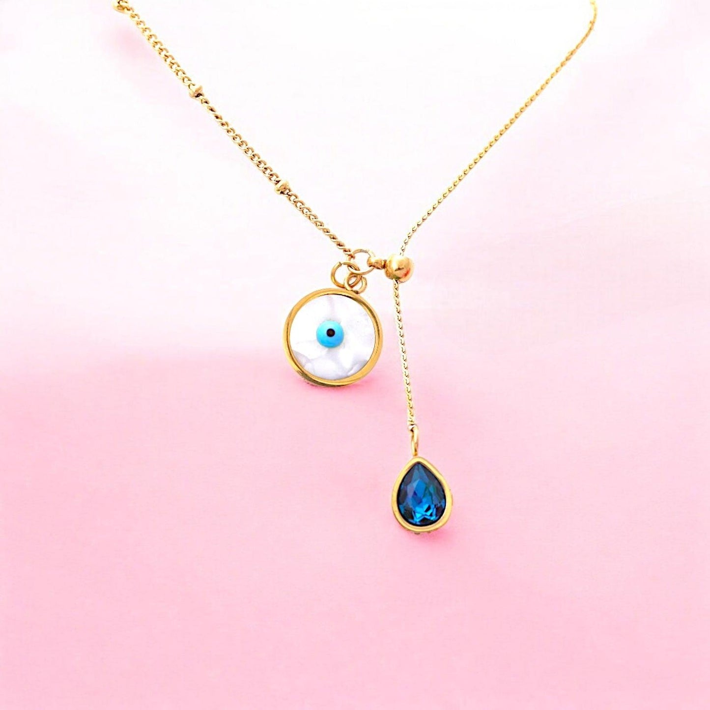 Gold Necklace with Evil Eye Pendant - JESPARA