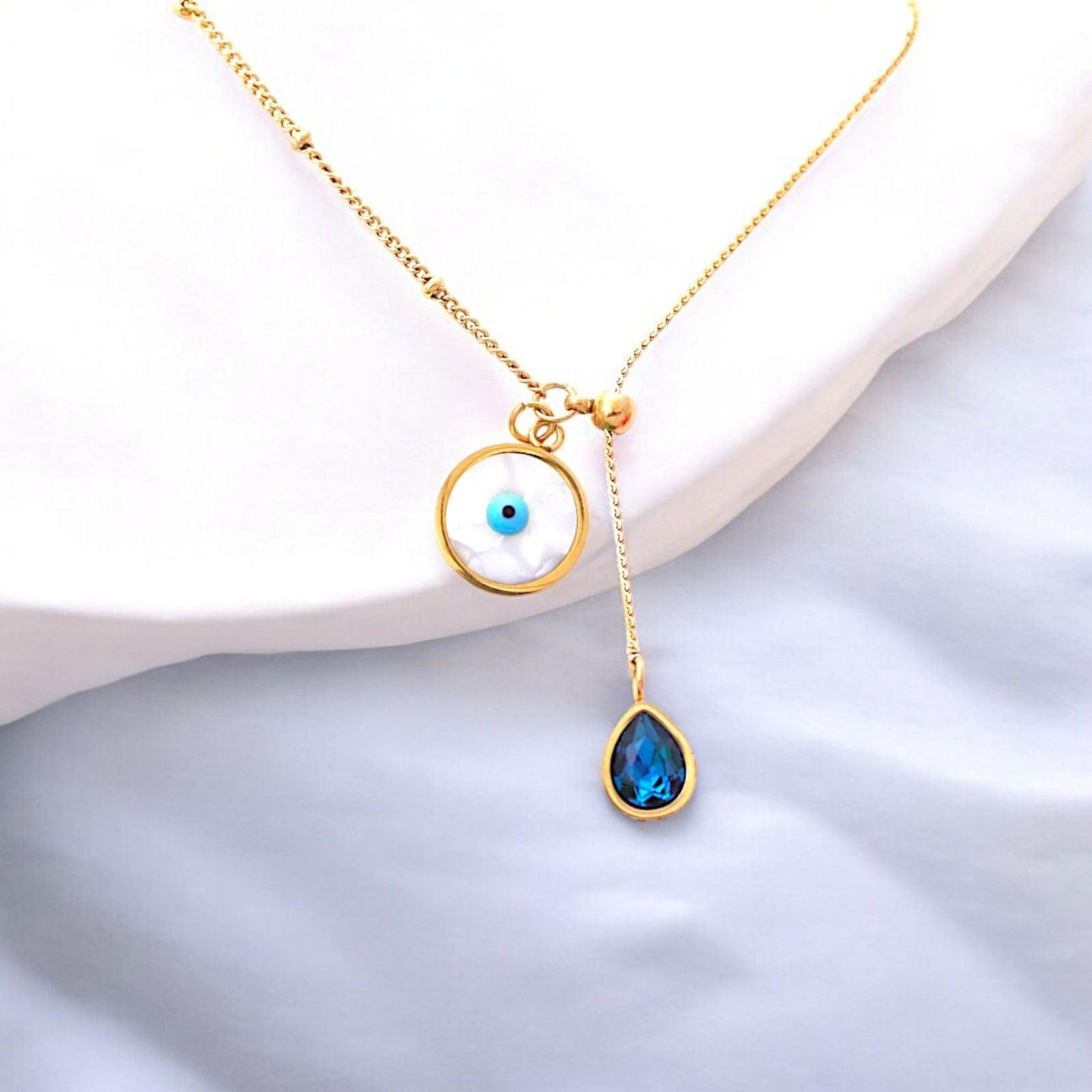 Gold Necklace with Evil Eye Pendant - JESPARA