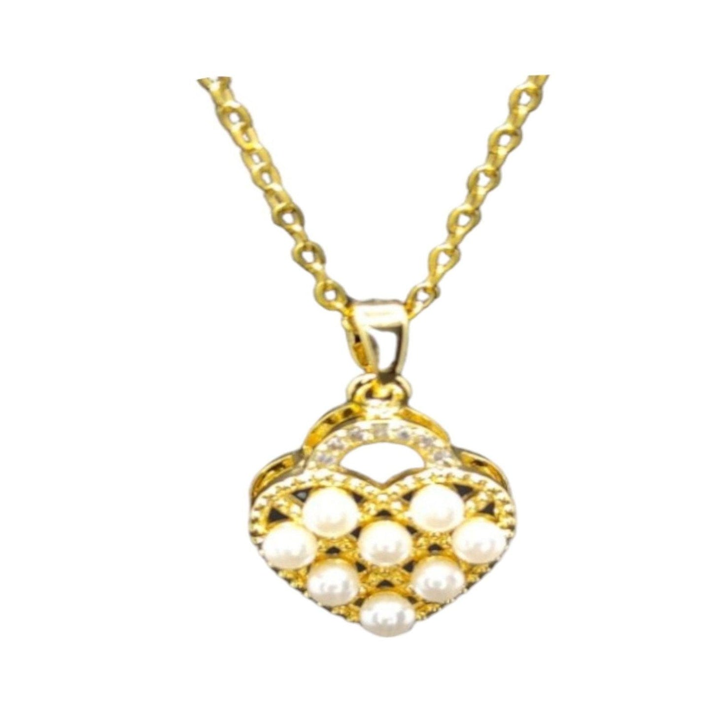 Gold Necklace with Pearl Heart Pendant - JESPARA