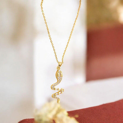 Gold Snake Necklace with Crystal Accents - JESPARA