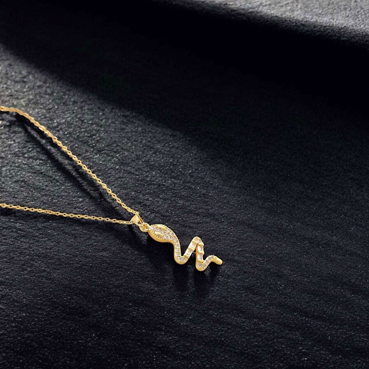 Gold Snake Necklace with Crystal Accents - JESPARA