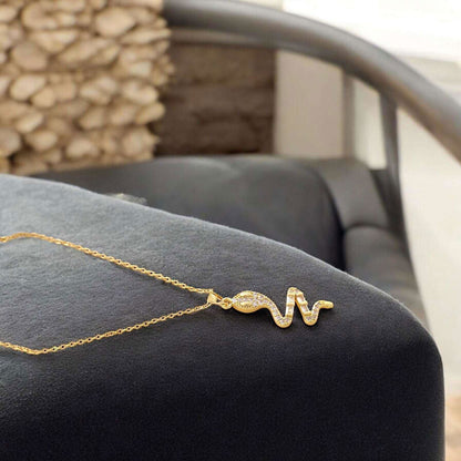 Gold Snake Necklace with Crystal Accents - JESPARA