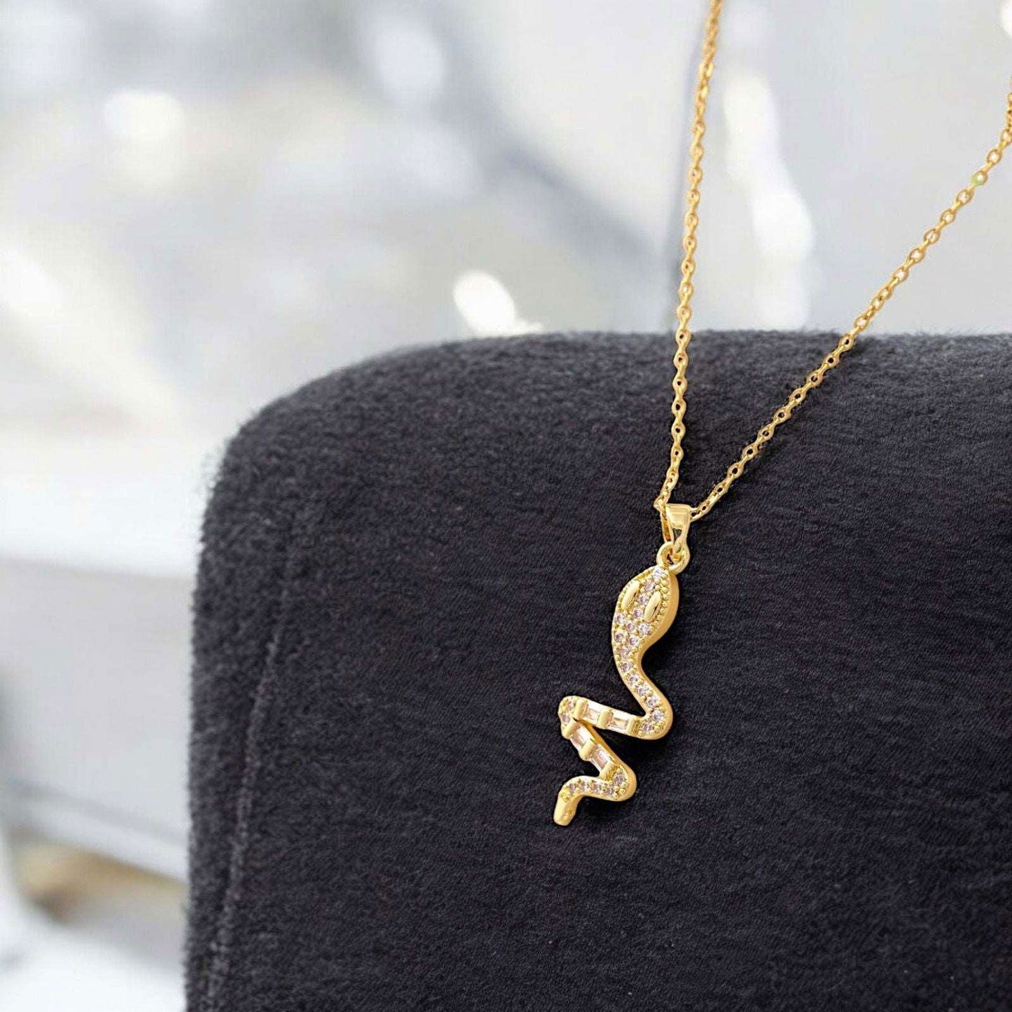 Gold Snake Necklace with Crystal Accents - JESPARA