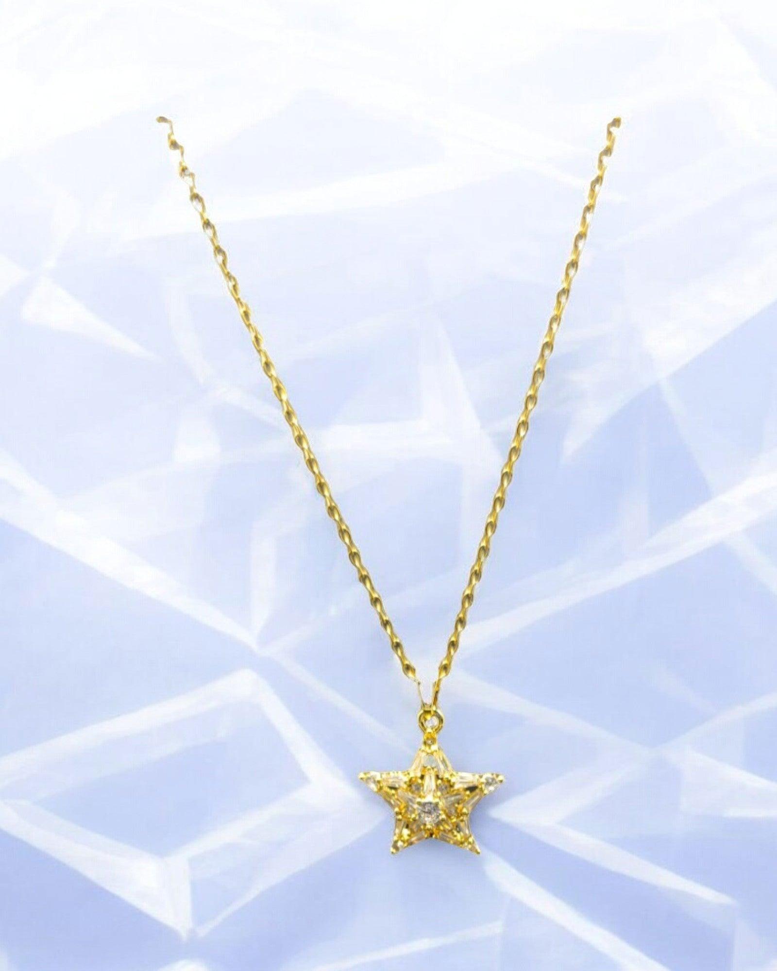 Gold Star Pendant Necklace with Crystals - JESPARA