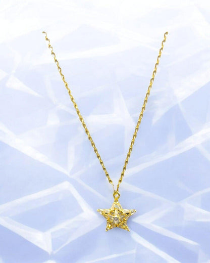 Gold Star Pendant Necklace with Crystals - JESPARA