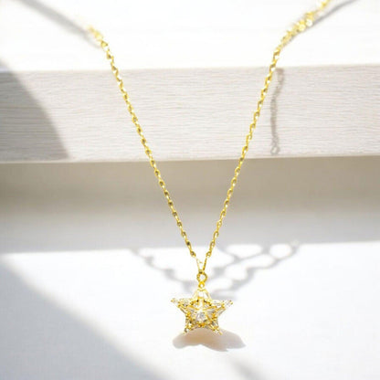 Gold Star Pendant Necklace with Crystals - JESPARA