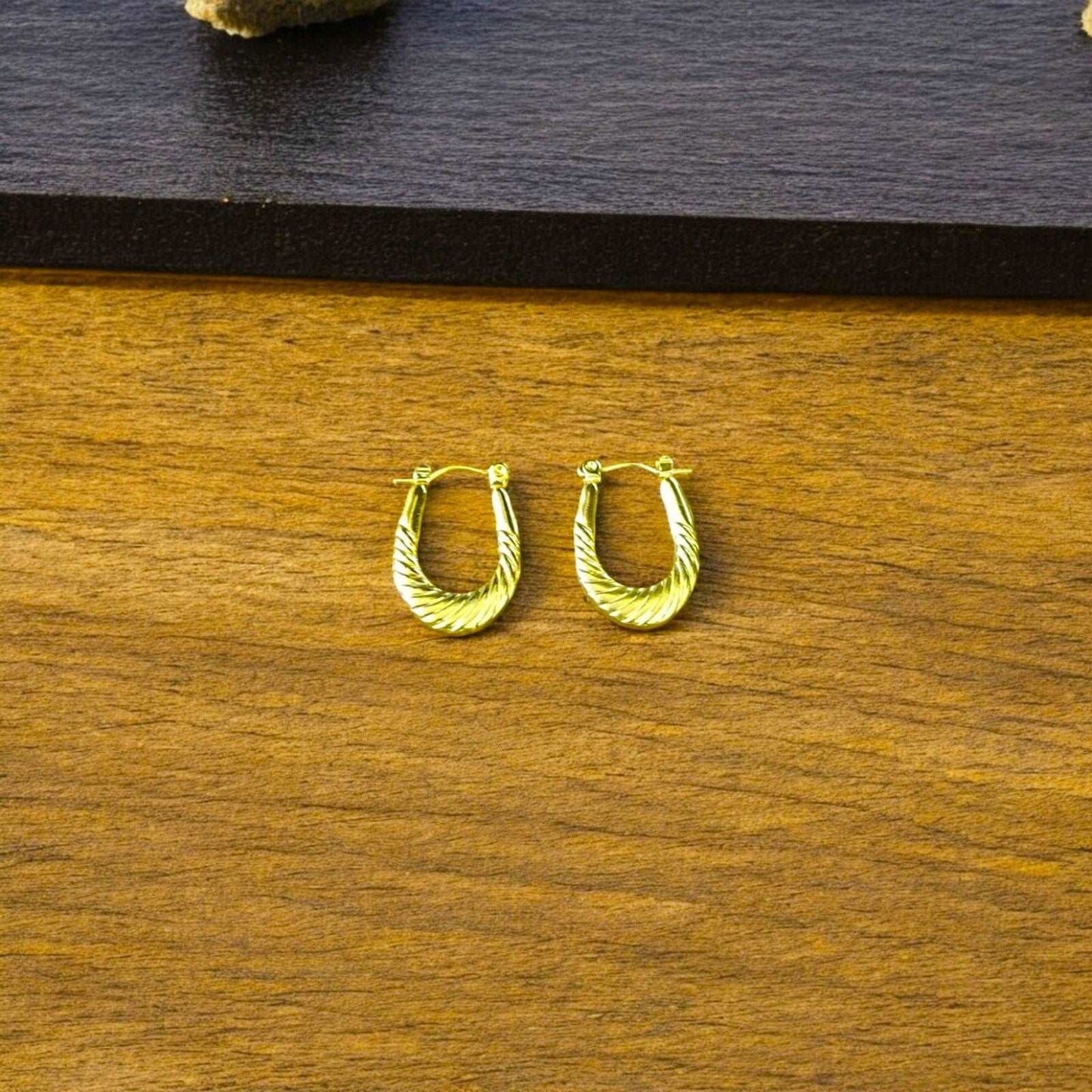 Gold Twisted U Hoop Earrings - JESPARA