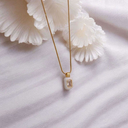 Gold White Pendant Necklace with Gemstone - JESPARA