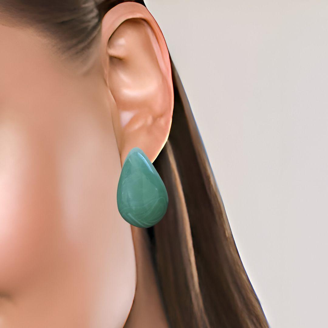 Green Teardrop Resin Earrings - JESPARA