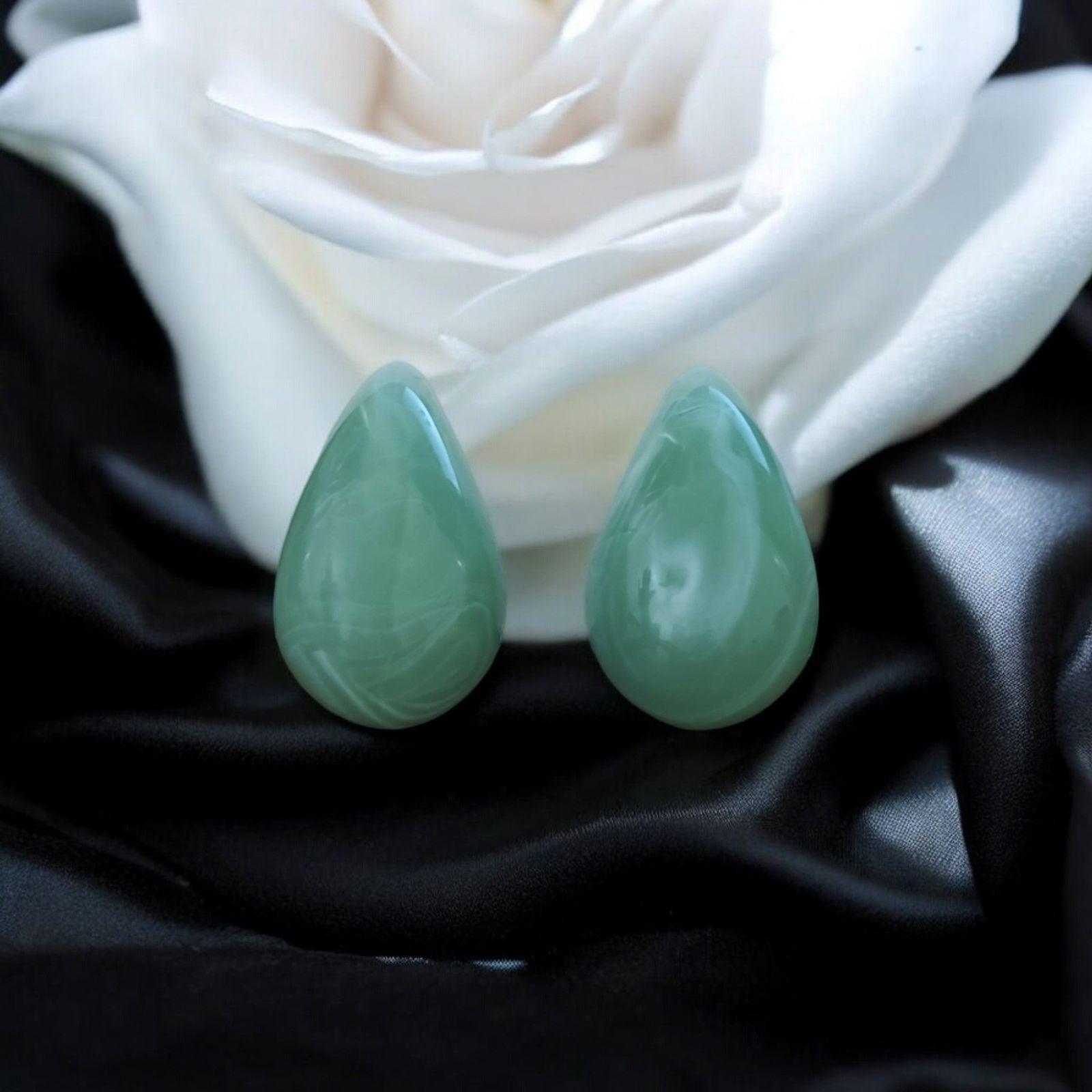 Green Teardrop Resin Earrings - JESPARA