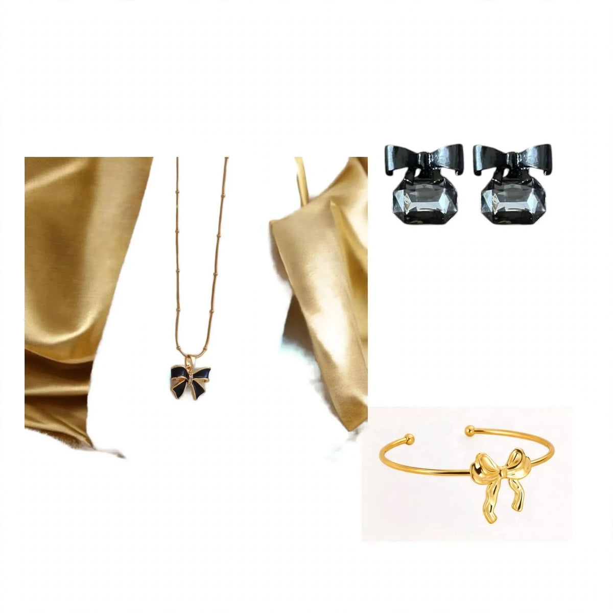 Bow Set | Gold Pendant Necklace, Stud Earrings & Cuff