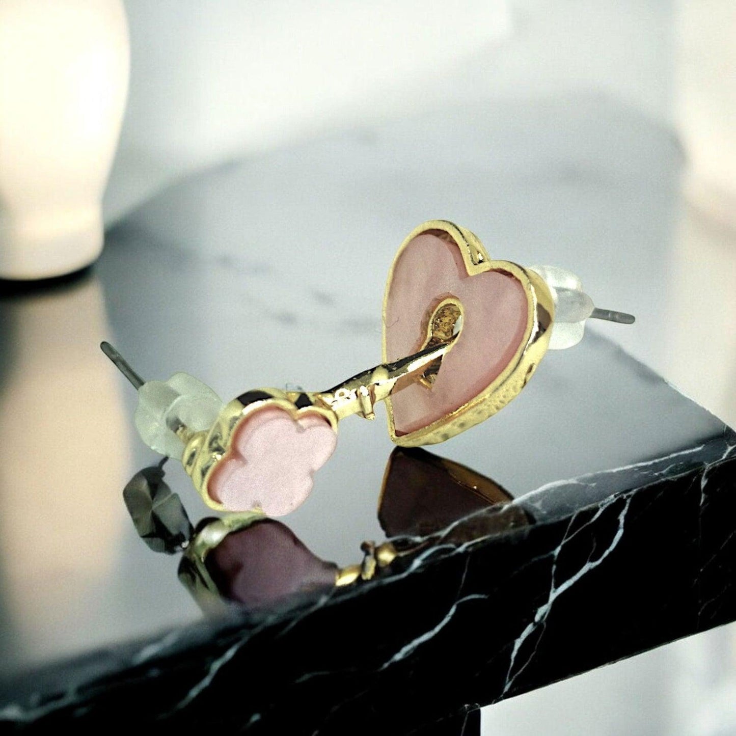 Pink Heart Lock and Key Stud Earrings - JESPARA