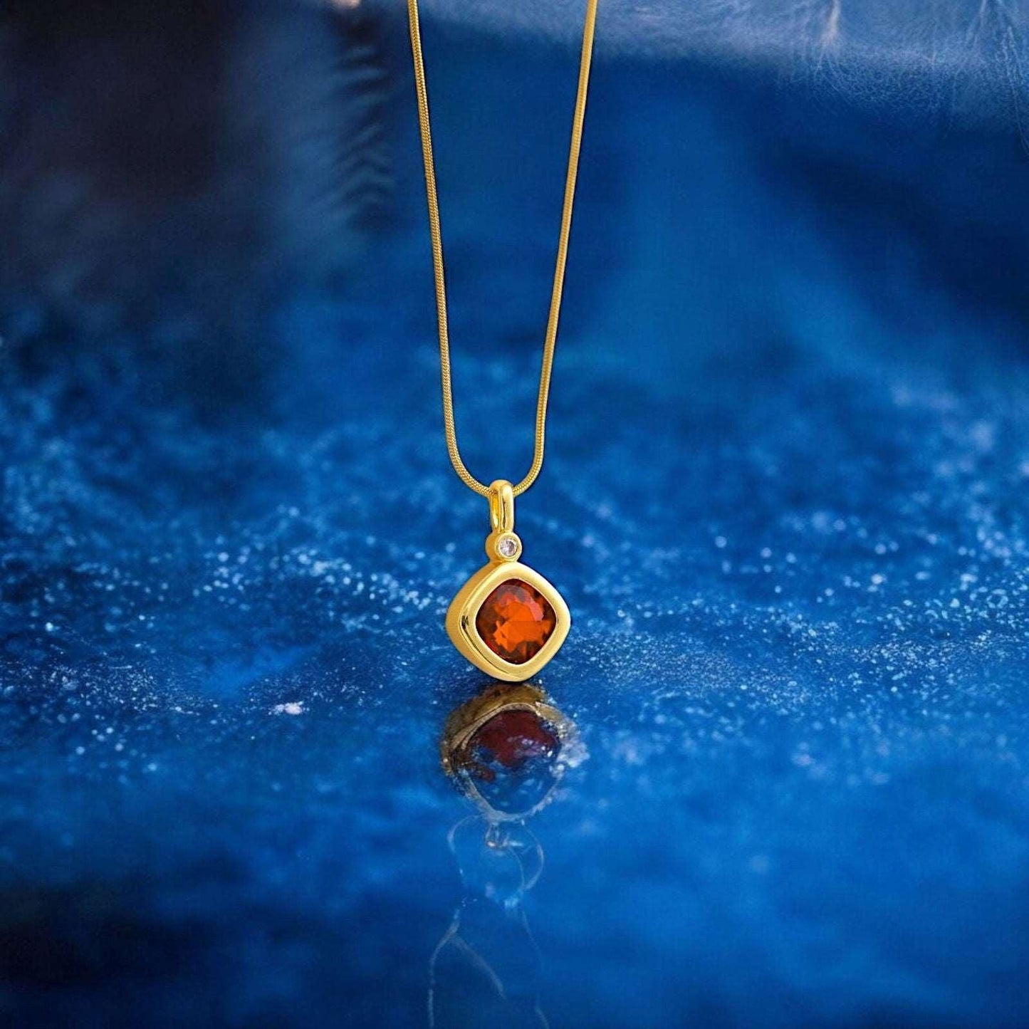 Red Garnet Pendant Necklace with Gold Bezel - JESPARA