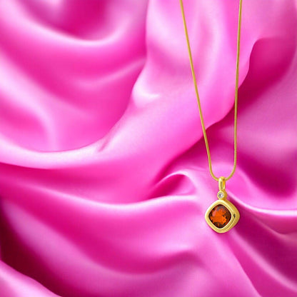 Red Garnet Pendant Necklace with Gold Bezel - JESPARA