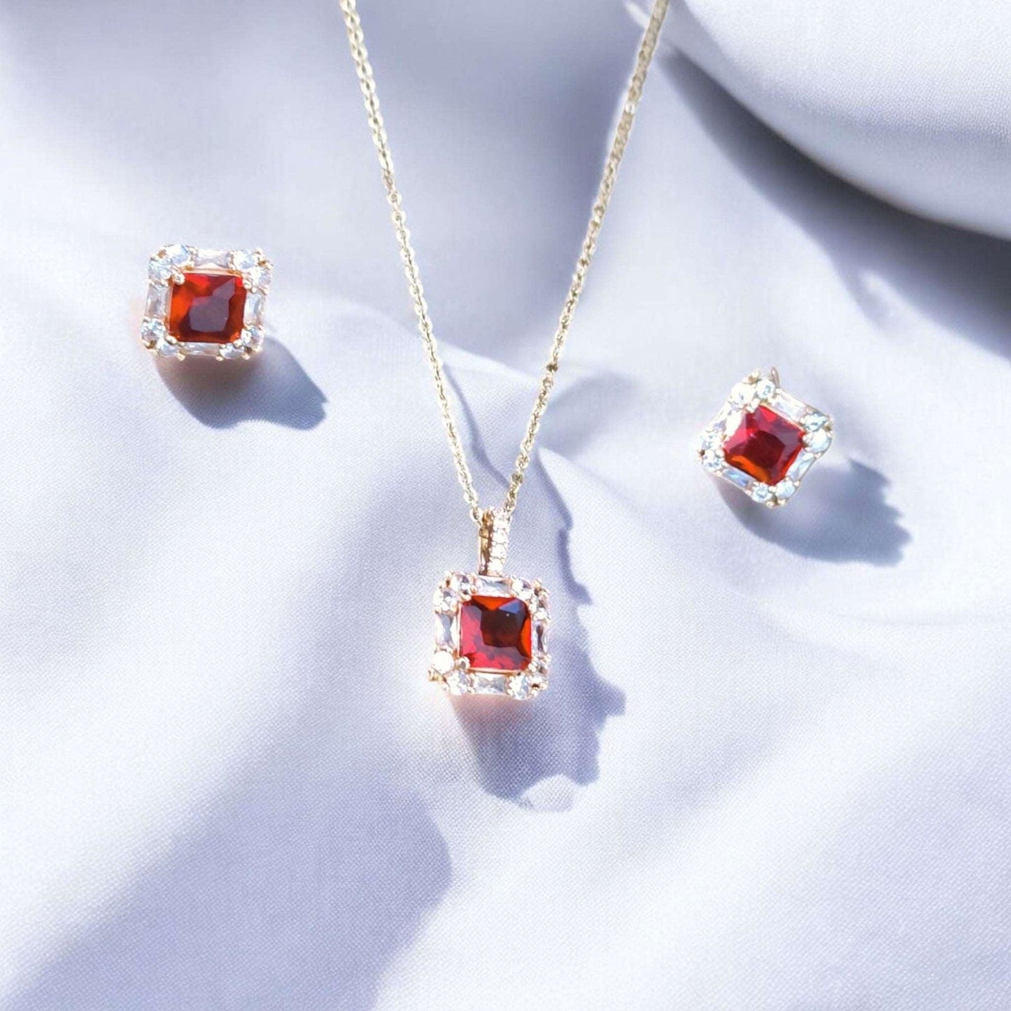 Red Gemstone Jewelry Set - JESPARA