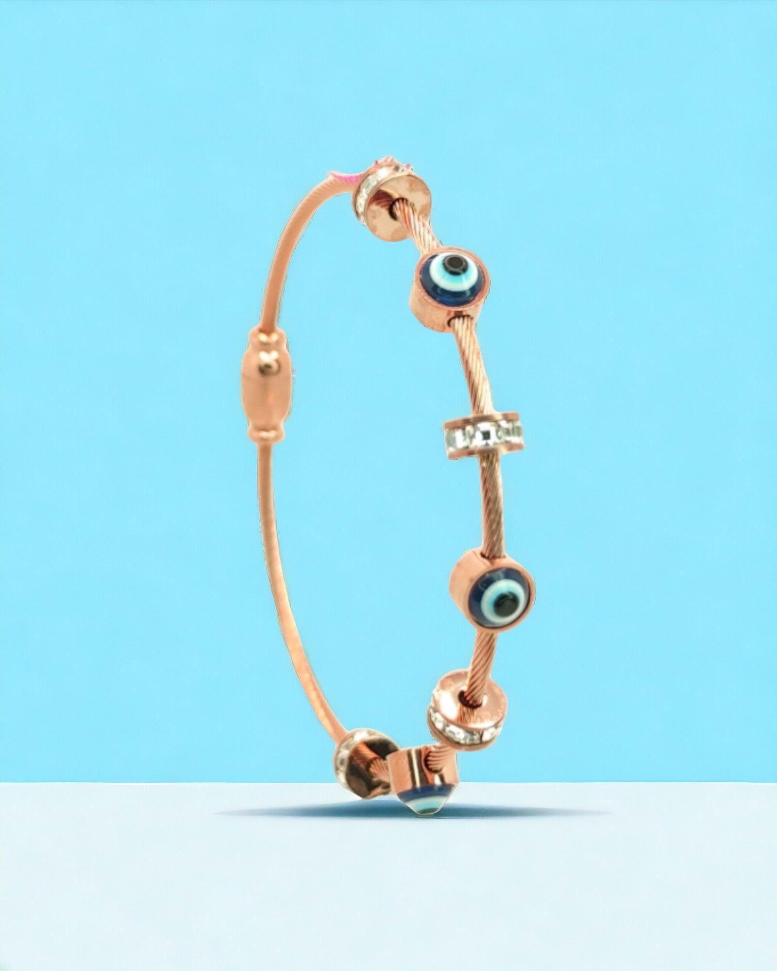 Rose Gold Evil Eye Bracelet with Crystal Accents - JESPARA