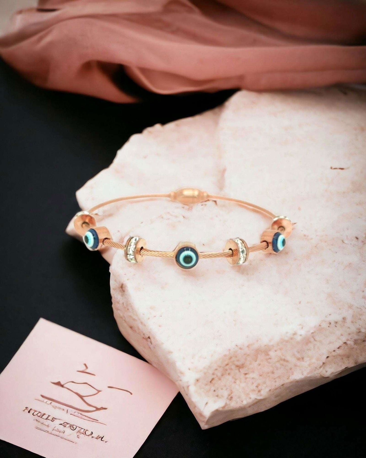 Rose Gold Evil Eye Bracelet with Crystal Accents - JESPARA