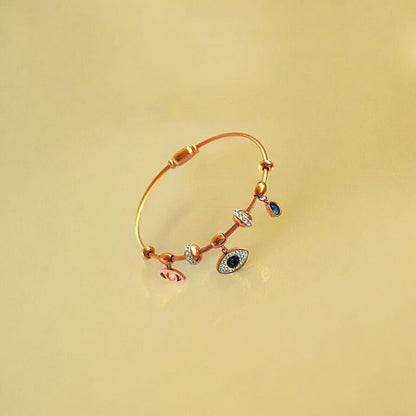 Rose Gold Evil Eye Crystal Charms Bracelet - JESPARA