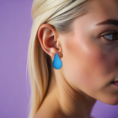 Sky Blue Matte Teardrop Earrings - JESPARA