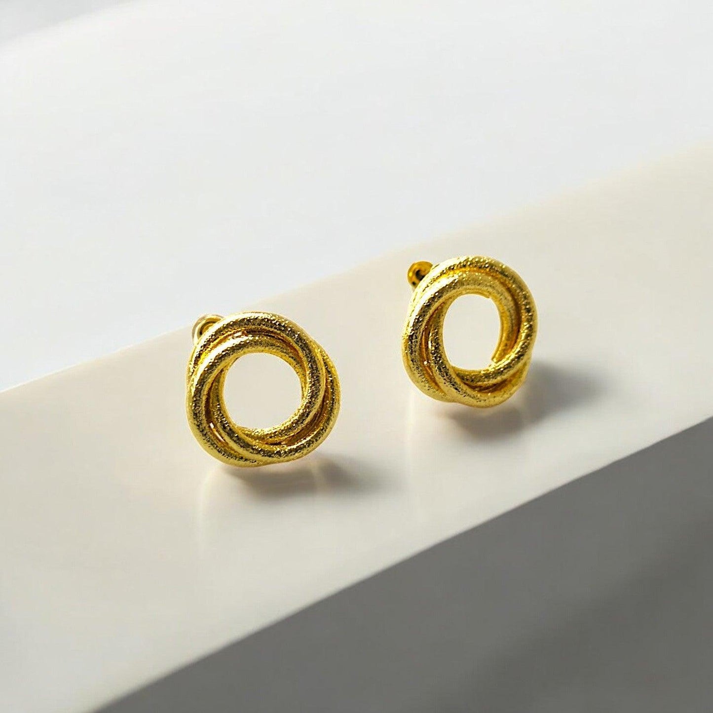 Twisted Gold - Tone Circular Stud Earrings - JESPARA