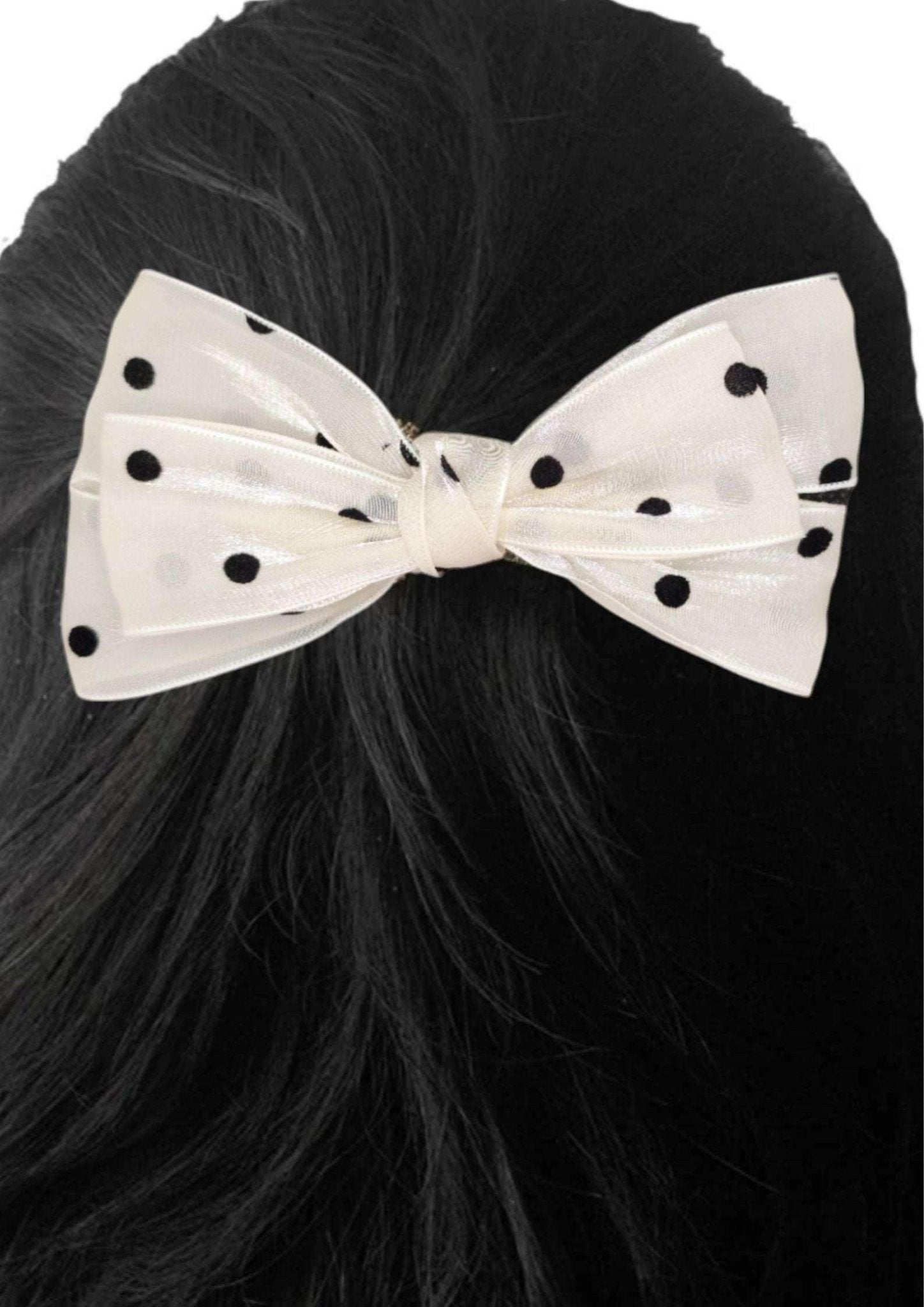 White Satin Polka Dot Hair Bow - Elegant Fashion Hair Accessory - JESPARA